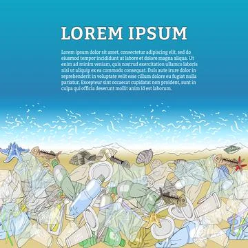 Environmental disaster of plastic debris in the ocean. Stock Illustration