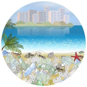 Environmental disaster of plastic debris in the ocean Stock Illustration