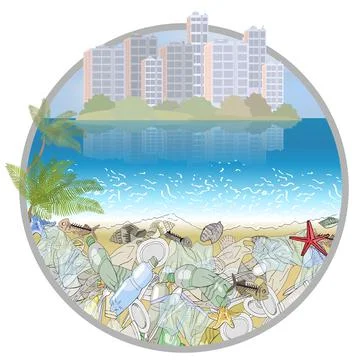 Environmental disaster of plastic debris in the ocean Stock Illustration