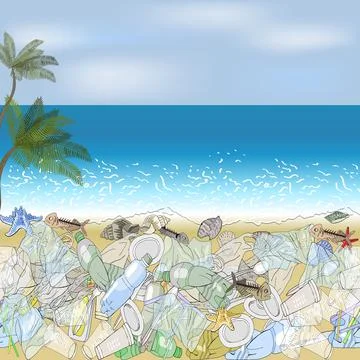 Environmental disaster of plastic debris in the ocean. Stock Illustration