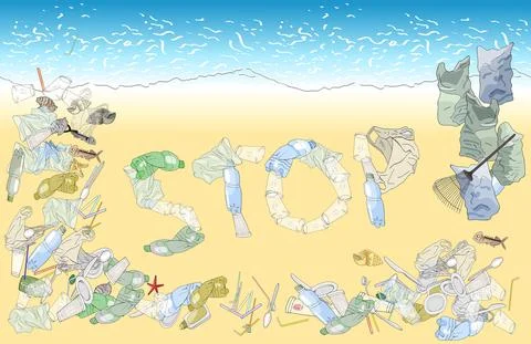 Environmental disaster of plastic debris in the ocean Stock Illustration