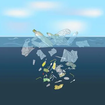 Environmental disaster of plastic debris in the ocean Stock Illustration