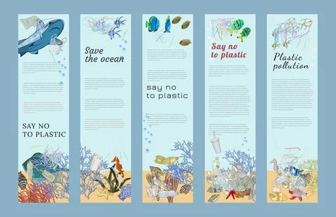 Environmental disaster of plastic debris in the ocean Stock Illustration