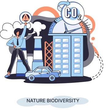 Environmental, ecological problems air and atmosphere carbon pollution, causes Illustrazione stock