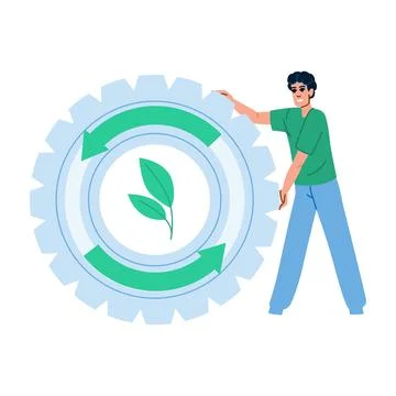 Environmental engineer rotating gear symbolizing green energy and sustainab.. Stock Illustration