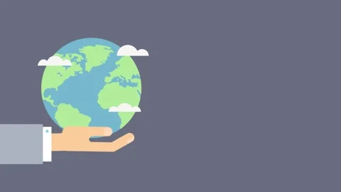 Environmental flat icon animation, earth icon in hand Stock Footage 243061566
