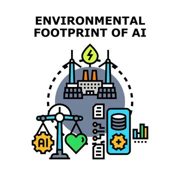 Environmental footprint of artificial intelligence concept Illustrazione stock