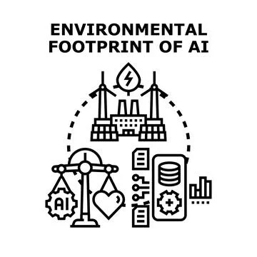 Environmental footprint of artificial intelligence concept Stock Illustration