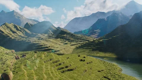 Environmental governance transforms barren mountains into terraced fields Stock Footage 313834056