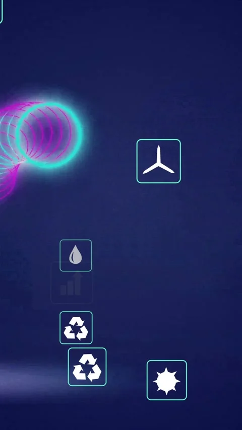 Environmental icons and data processing animation over dark blue background Stock Footage 342954355