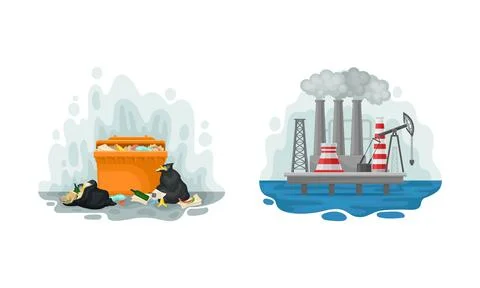 Environmental Issue and Ecological Problem with Garbage Dump and Chemical イラスト素材