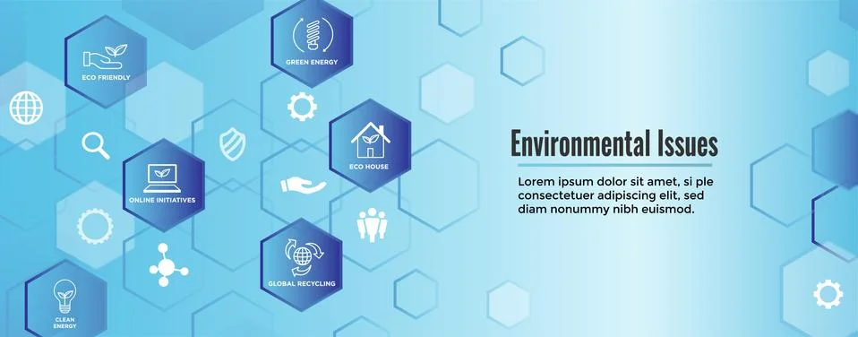 Environmental issues header web banner with recycling, etc icon set Stock Illustration