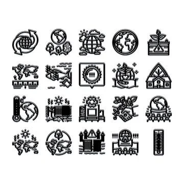 Environmental issues icons collection global warming ecological problems Stock Illustration