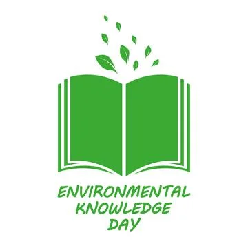 Environmental Knowledge Day book with green leaves Illustrazione stock