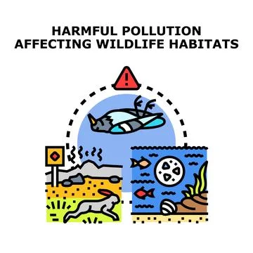Environmental pollution affecting wildlife and diverse habitats Stock Illustration