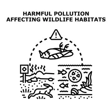 Environmental pollution affecting wildlife and diverse habitats Stock Illustration