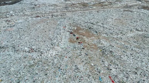 Environmental pollution and ecological disaster. Aerial view of garbage pile in Video stock 264165897
