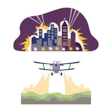Environmental Pollution and Global Warming Cause with Plane and City Light Stock Illustration