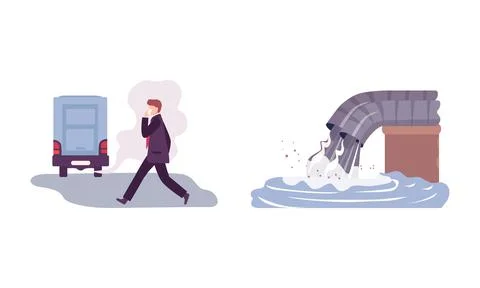 Environmental Pollution and Global Warming Cause with Traffic Emission and Waste Stock Illustration
