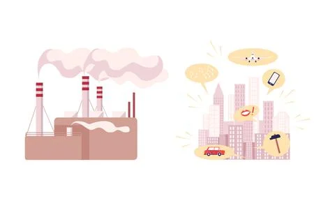 Environmental Pollution and Global Warming Cause with Urbanization and Factory Stock Illustration