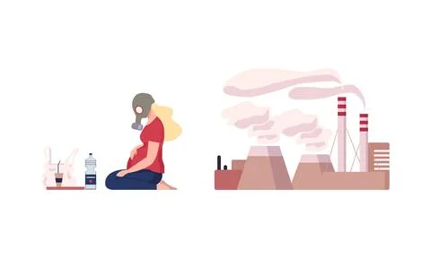 Environmental Pollution and Global Warming Cause with Pregnant Woman Near Stock Illustration