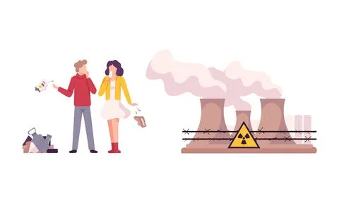 Environmental Pollution and Global Warming Cause with Nuclear Station Emission Stock Illustration