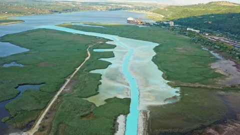 Environmental Pollution causing release of chemical waste. Cement plant waste Stock Footage 245714835