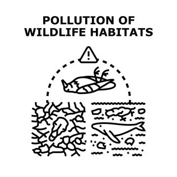 Environmental pollution causing wildlife habitat destruction and death Stock Illustration