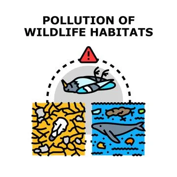Environmental pollution causing wildlife habitat destruction and death Stock Illustration