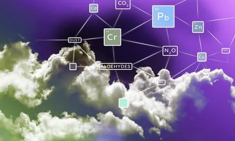 Environmental pollution. Chemical elements in emissions. Environmental prob.. Foto stock