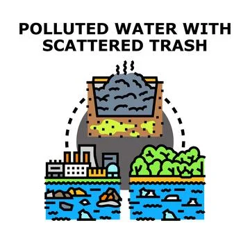Environmental pollution concept showing waste and polluted water Stock Illustration
