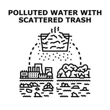 Environmental pollution concept showing waste and polluted water Stock Illustration