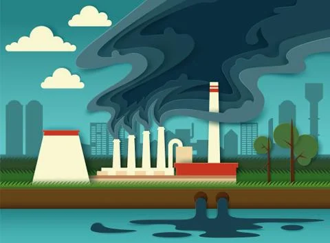 Environmental pollution concept vector paper cut illustration 스톡 일러스트