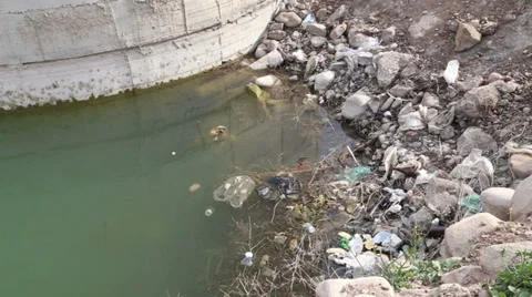 Environmental pollution in dam Stock Footage 37235804