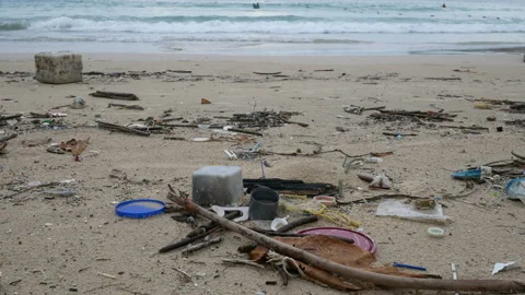 Environmental pollution. Ecological problem. Garbages, plastic, and wastes on Stock Footage 132801912