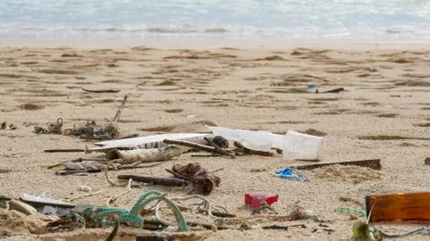 Environmental pollution. Ecological problem. Garbages, plastic, and wastes on Stock Photos