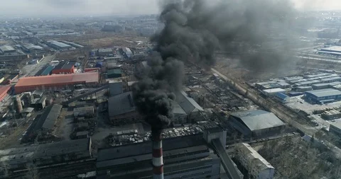Environmental pollution Front view of coal-fired power station. Black smoke Stock Footage 116654573