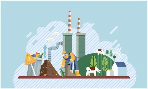 Environmental pollution with garbage and waste big problem due to human Illustrazione stock