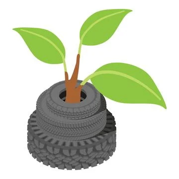 Environmental pollution icon isometric vector. Old worn car tire and green leaf Stock Illustration