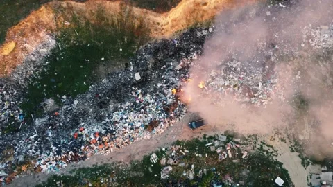Environmental Pollution. Illegal Outdoor Garbage Dump Aerial View Stock Footage 209206905
