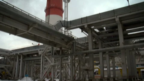 Environmental pollution. The lower part of the power station. The big pipe is Stock Footage 93896756