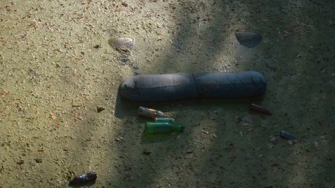 Environmental pollution. Plastic bottles, bags, trash in green dirty river Stock Footage 101176958