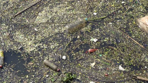 Environmental Pollution, Plastic Bottles in Water Stock Footage 94236451