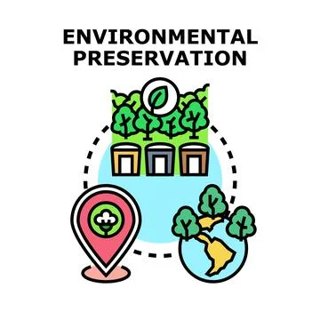 Environmental preservation concept with earth trees and recycling bins Stock Illustration