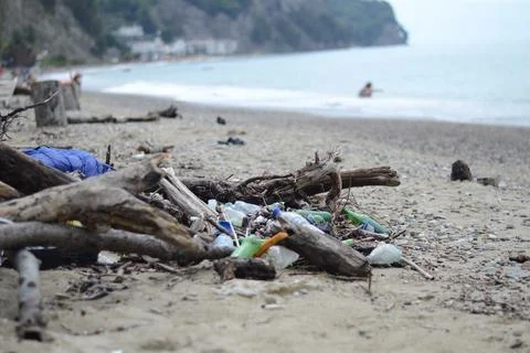 Environmental problem. Garbage on the seashore Stock-Fotos