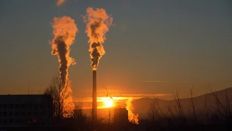 The environmental problem of pollution of the environment and air. Birds fly aga Stock Footage 100010356