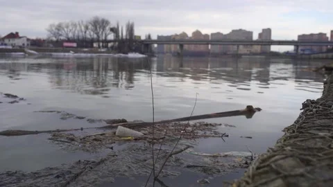 Environmental Problems of a big City. Garbage in the River Stock Footage 170241191