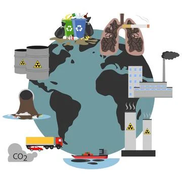 Environmental problems, environmental pollution. Environmental problems icons Stock Illustration