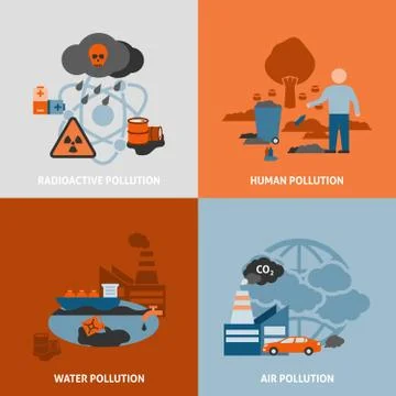 Environmental Problems Icons Set Illustrazione stock