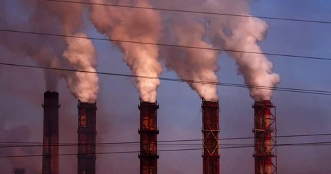 Environmental problems: Industry And Pollution. Thick smoke from factory pipes Stock Footage 71683756